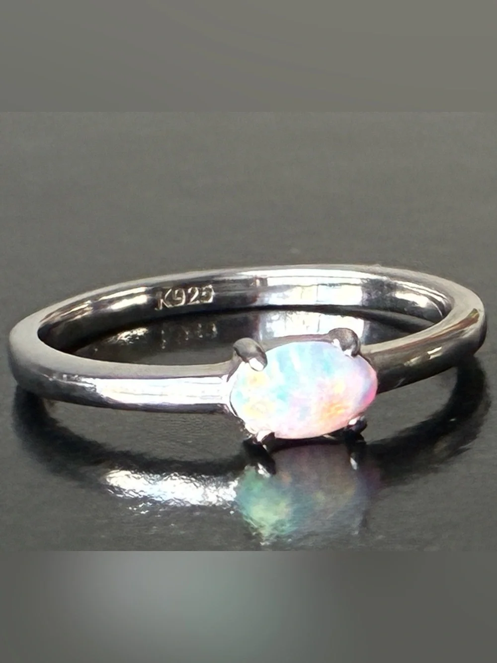 Sterling Silver Opal Solitaire Ring - White Opal Sz 7